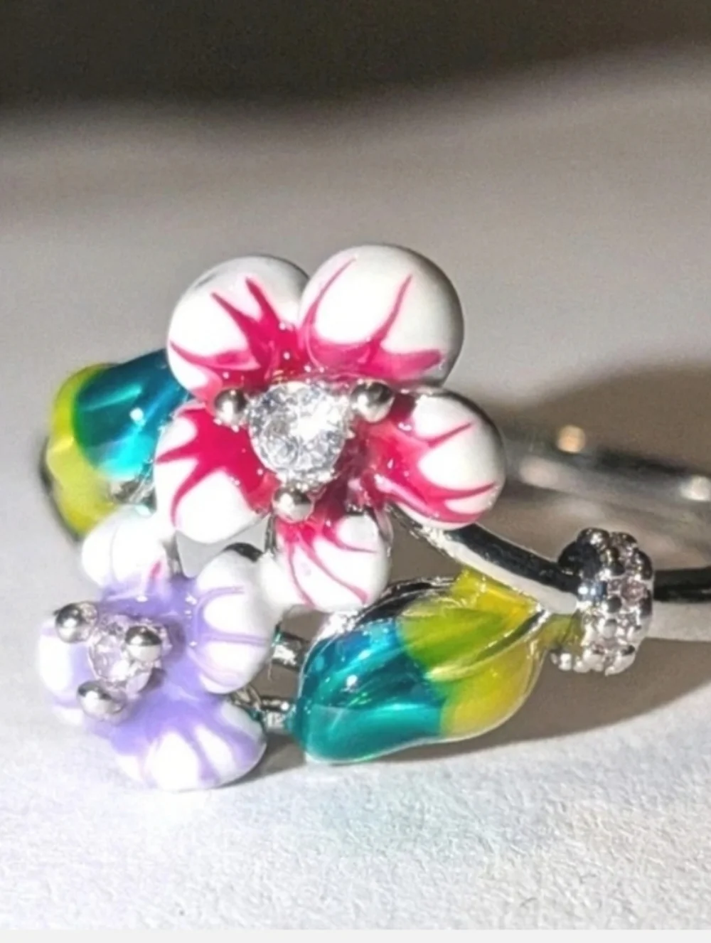 Ladies Elegant S925 Silver Floral Ring
